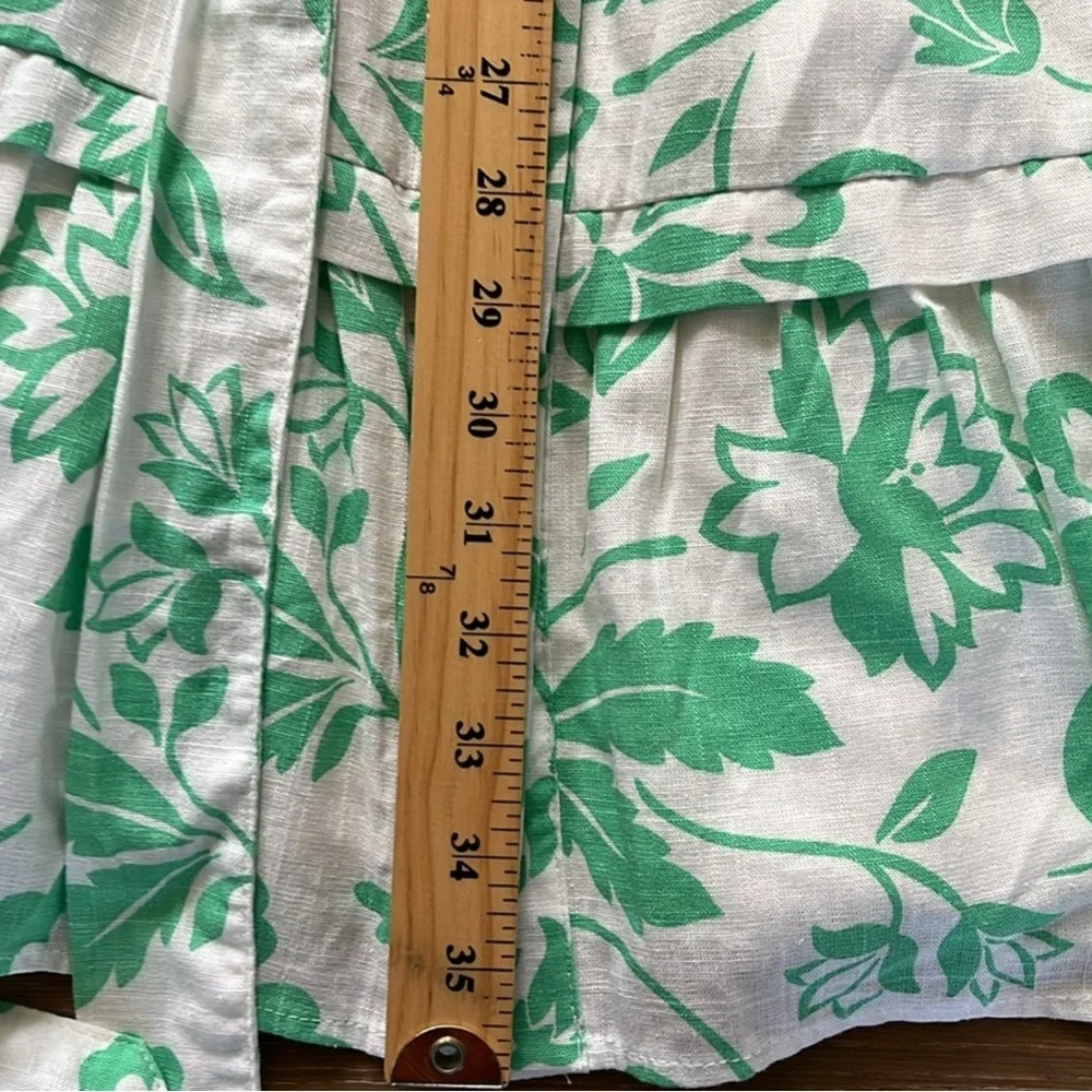 Draper James Puff Sleeve Green Floral Dress Size Medium Linen Blend Button Up - Picture 9 of 10